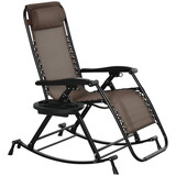 Outsunny Outdoor Rocking Chairs, Foldable Reclining Zero Gravity Lounge Rocker w/ Pillow, Cup & Phone Holder, Combo Design w/ Folding Legs, Brown W2225142473
