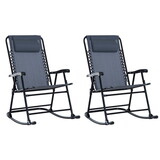 Outsunny Oversized Folding Rocking Camping Chair Set of 2, Outdoor Rockers with Headrests, Zero Gravity Bungee Lawn Chairs for 2 Adults, Gray W2225142476
