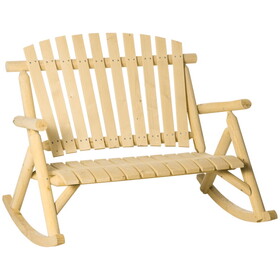 Outsunny Double Wooden Porch Rocking Bench, Adirondack Porch Rocker Chair, Heavy Duty Loveseat for 2 Persons with High Rise Slatted Seat & Backrest, Smooth Armrests, Natural W2225142479