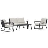 Outsunny 4 Piece Patio Furniture Set, Aluminum Conversation Set, Outdoor Garden Sofa Set with Armchairs, Loveseat, Center Coffee Table and Cushions, Cream White W2225142491