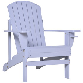 Outsunny Wooden Adirondack Chair, Outdoor Patio Lawn Chair with Cup Holder, Weather Resistant Lawn Furniture, Classic Lounge for Deck, Garden, Backyard, Fire Pit, Gray W2225142493