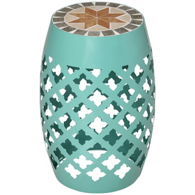 Outsunny 12" Patio Round Side Table, Outdoor Footstool, Garden Mosaic Accent Side Table, Plant Stand, Blue W2225142494