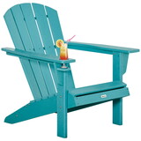 Outsunny HDPE All-Weather Outdoor Adirondack Chair with Cup Holder, Fire Pit Chair for Backyard, Deck, Lawn, Garden, 330lbs Capacity, Light Blue W2225142497