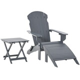 Outsunny 3-Piece Folding Adirondack Chair with Ottoman and Side Table, Outdoor Wooden Fire Pit Chairs w/ High-back, Wide Armrests for Patio, Backyard, Garden, Lawn Furniture, Gray W2225142506