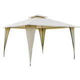 Outsunny 11' x 11' Outdoor Canopy Tent Party Gazebo with Double-Tier Roof, Steel Frame, Included Ground Stakes, Beige W2225142538