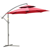 Outsunny 9' 2-Tier Cantilever Umbrella with Crank Handle, Cross Base and 8 Ribs, Garden Patio Offset Umbrella for Backyard, Poolside, and Lawn, Red W2225142545