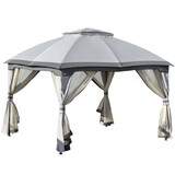 Outsunny 10' x 12' Outdoor Gazebo, Patio Gazebo Canopy Shelter w/ Double Vented Roof, Zippered Mesh Sidewalls, Solid Steel Frame, Grey W2225142547
