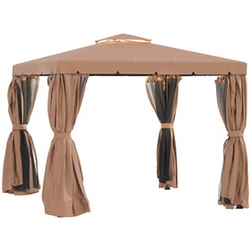Outsunny 10' x 10' Patio Gazebo, Outdoor Gazebo Canopy Shelter with Double Vented Roof, Netting and Curtains, for Garden, Lawn, Backyard and Deck, Brown W2225142549