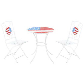 Outsunny 3 Piece Patio Bistro Set, Folding Outdoor Furniture with USA Mosaic Table and Chairs, Portable Metal Frames for 4th of July, Balcony, Backyard, Poolside, Porch, American Flag W2225142611