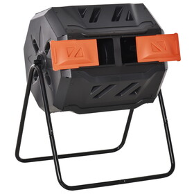 Outsunny Tumbling Compost Bin Outdoor 360&#176; Dual Chamber Rotating Composter 43 Gallon, Orange W2225142613