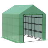 Outsunny Walk-in Greenhouse for Outdoors with Roll-up Zipper Door, 18 Shelves, PE Cover, Small & Portable Build, Heavy Duty Humidity Seal, 95.25