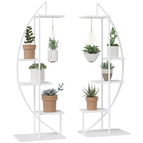 Outsunny 5 Tier Metal Plant Stand with Hangers, Half Moon Shape Flower Pot Display Shelf for Living Room Patio Garden Balcony Decor, White W2225142623
