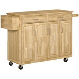 HOMCOM Kitchen Island on Wheels, Natural Hardwood Kitchen Cart with Drawers, Storage Cabinets, and Tool Caddy, Microwave Cart for Dining Room, 54 inches Wide W2225142635