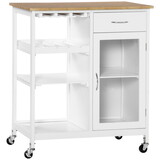 HOMCOM Rolling Kitchen Island with Storage, Kitchen Cart with 4-bottle Wine Rack, Bar Cart with Stemware Holder, Shelves, Drawer and Cabinet, White W2225142638
