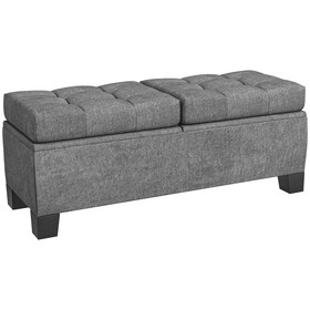 HOMCOM 46" Storage Ottoman Bench, Upholstered End of Bed Bench with Steel Frame, Button Tufted Storage Bench with Safety Hinges for Living Room, Entryway, Bedroom, Gray W2225142646