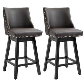 HOMCOM 28" Swivel Bar Height Bar Stools Set of 2, Armless Upholstered Barstools Chairs with Nailhead Trim and Wood Legs, Brown W2225142654