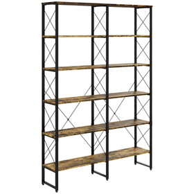 HOMCOM 5-tier Bookshelf with Steel Frame, Bookcase with Adjustable Foot Pads for Living Room, Home Office, Rustic Brown W2225142662