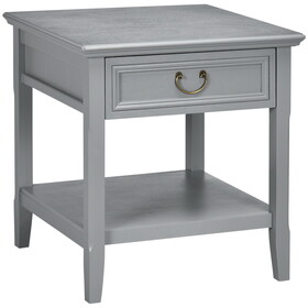 HOMCOM Side Table with Storage, Vintage End Table with Drawer and Open Shelf, Beside Table for Bedroom, Living Room, Gray W2225142668
