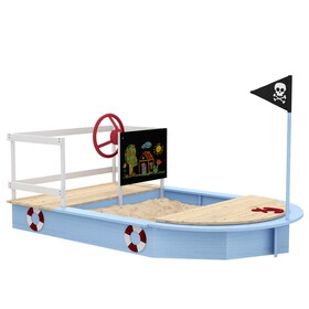 Outsunny Wooden Sandbox with Pirate Ship Design for 3-7 Years, Blue W2225P152510