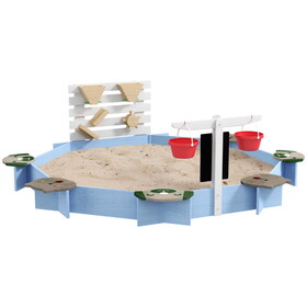 Outsunny Wooden Sandbox for 3-7 Years, 85" x 85" x 25", Blue W2225P152511