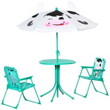 Outsunny Kids Table and Chair Set, Outdoor Folding Garden Furniture, Picnic Table for Patio Backyard, with Dairy Cow Pattern, Removable & Height Adjustable Sun Umbrella, Aged 3-6 Years Old, White