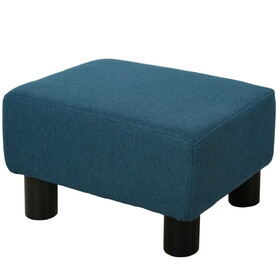 Ottoman Foot Rest, Small Foot Stool with Linen Fabric Upholstery and Plastic Legs, Cube Ottoman for Living Room, Blue W2225P153954