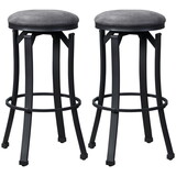 Bar Stools Set of 2, Vintage Barstools with Footrest and Microfiber Cloth, 29 inch Bar Height Stool with Powder-coated Steel Legs for Kitchen and Dining Room, Dark Grey W2225P153955