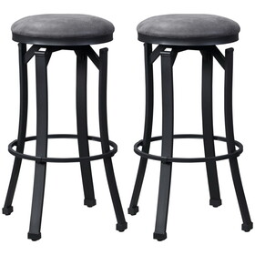 Bar Stools Set of 2, Vintage Barstools with Footrest and Microfiber Cloth, 29 inch Bar Height Stool with Powder-coated Steel Legs for Kitchen and Dining Room, Dark Grey W2225P153955