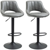 Bar Stools Set of 2, Swivel Bar Height Barstools Chairs with Adjustable Height, Round Heavy Metal Base, and Footrest, Gray W2225P153956