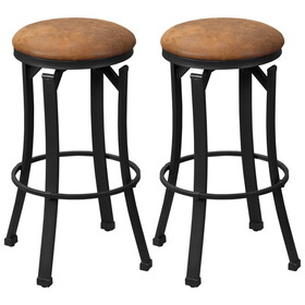 Bar Stools Set of 2, Vintage Barstools with Footrest and Microfiber Cloth, 29 inch Bar Height Stool with Powder-coated Steel Legs for Kitchen and Dining Room, Brown W2225P153957