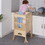 Wooden Kitchen Step Stool for Kids, Foldable Toddler Tower, Helper Stool for Kitchen Counter with Support Handles Safety Rail, Natural Wood W2225P154789