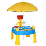 2-in-1 Covered Sandbox Table with Umbrella for Outdoors and Indoors, 25-Piece Sand and Water Table for Toddlers, Little Kids Toys W2225P154796