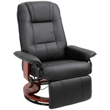 Faux Leather Manual Recliner, Adjustable Swivel Lounge Chair with Footrest, Armrest and Wrapped Wood Base for Living Room, Black W2225P154798