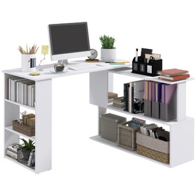 L Shaped Corner Desk, 360 Degree Rotating Home Office Desk with Storage Shelves, Writing Table Workstation, White W2225P154802