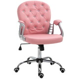 PU Leather Home Office Chair, Button Tufted Desk Chair with Padded Armrests, Adjustable Height and Swivel Wheels, Pink W2225P154805