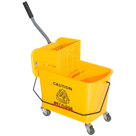 5 Gallon Janitor Mop Bucket w/ Down Press Wringer and Wheels W2225P154807