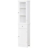kleankin Slim Bathroom Storage Cabinet, Tall Bathroom Cabinet, Narrow Linen Tower with Acrylic Door, Drawer and Shelves, White W2225P155079
