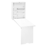 Wall Mounted Fold Out Convertible Desk, Multi-Function Floating Desk with Storage Shelf for Home Office, White W2225P155082