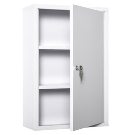kleankin Steel Wall Mount Medicine Cabinet 3 Tier Emergency Box for Bathroom Kitchen, Lockable with 2 Keys, White W2225P155578