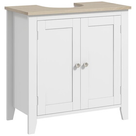 kleankin Pedestal Sink Storage Cabinet, Under Sink Cabinet, Bathroom Vanity Cabinet with U-Shape and Adjustable Internal Shelf, White W2225P155581