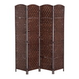 6' Tall Wicker Weave 4 Panel Room Divider Privacy Screen - Brown W2225P155592