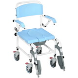 Accessibility Commode Wheelchair, Rolling Shower Wheelchair with 4 Castor Wheels, Rectangle Detachable Bucket, & Waterproof Design, 17
