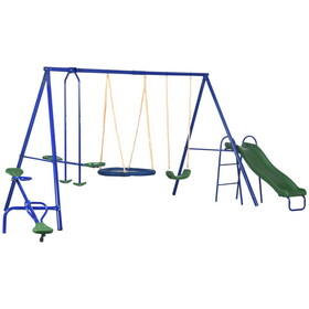 616 lbs Swing Set for Backyard, 5 in 1 Heavy-Duty A-Frame Stand Outdoor Playset for Kids, with Saucer Swing, Slide, Seesaw, Glider, Swing Seat W2225P155612