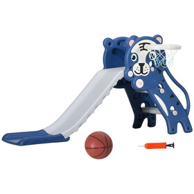 2 in 1 Toddler Slide for Indoors, Toy for Toddler, Easy Set Up Baby Slide with Basketball Hoop for Kids 18-36 Months, Blue W2225P155616