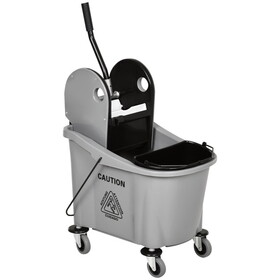 HOMCOM 9.5 Gallon (38 Quart) Mop Bucket with Wringer Cleaning Cart, 4 Moving Wheels, 2 Separate Buckets, & Mop-Handle Holder, Grey W2225P156066