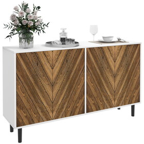HOMCOM Modern Kitchen Sideboard Buffet Cabinet with Adjustable Shelves, 48" Coffee Bar Cabinet with Chevron Doors and Pine Wood Legs, Brown W2225P156076
