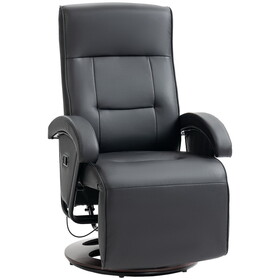 HOMCOM PU Recliner with Footrest, Lounge Chair with 135&#176; Adjustable Backrest, Swivel Wood Base, Padded Seat & Armrests for Living Room, Black W2225P156077