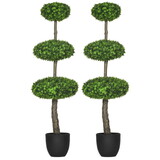 HOMCOM Set of 2 Artificial Boxwood Topiary Trees in Pots, 43.25