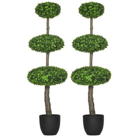HOMCOM Set of 2 Artificial Boxwood Topiary Trees in Pots, 43.25" Artificial Plants Faux Trees for Home Office, Living Room Decor, Indoor & Outdoor W2225P156078