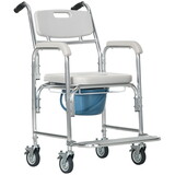 HOMCOM 3-in-1 Shower Commode Wheelchair, Transport Beside Commode Chair, Waterproof Rolling over Toilet Chair 330 lbs. Weight Capacity with Padded Seat, Gray W2225P156080